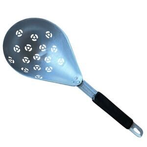 Vintage Pasta Scoop Black Handle Colander Mid Century Modern Aluminum Taiwan